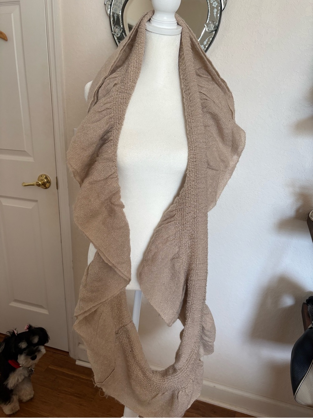 Express Beige Ruffle-Trim Infinity Scarf